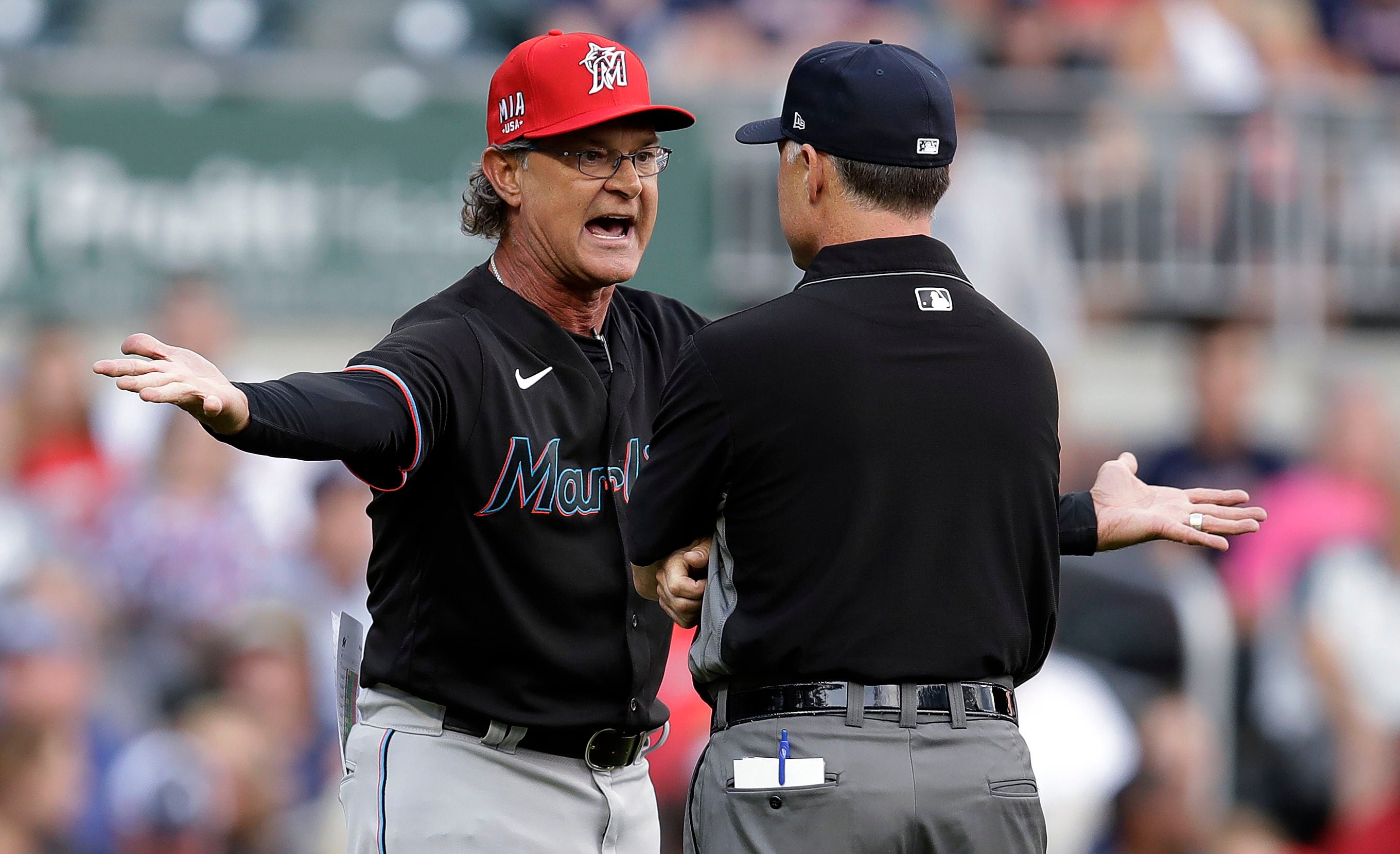 Marlins hit Acuña with 1st pitch, 3 ejected; Braves win 1-0