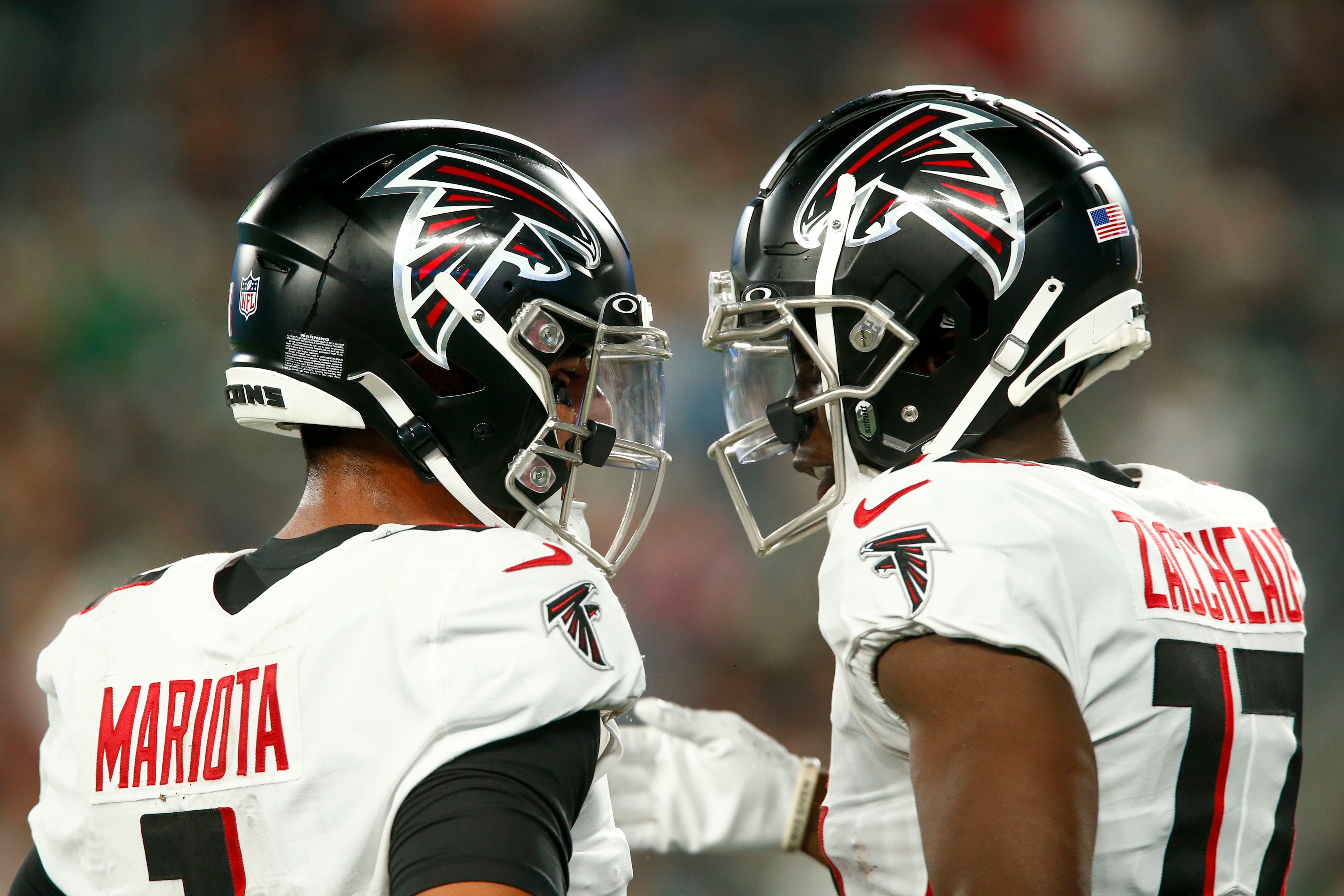 Atlanta Falcons quarterback Desmond Ridder (4) passes the ball during the  first half of an NFL football game against the New York Jets, Monday, Aug.  22, 2022, in East Rutherford, N.J. (AP