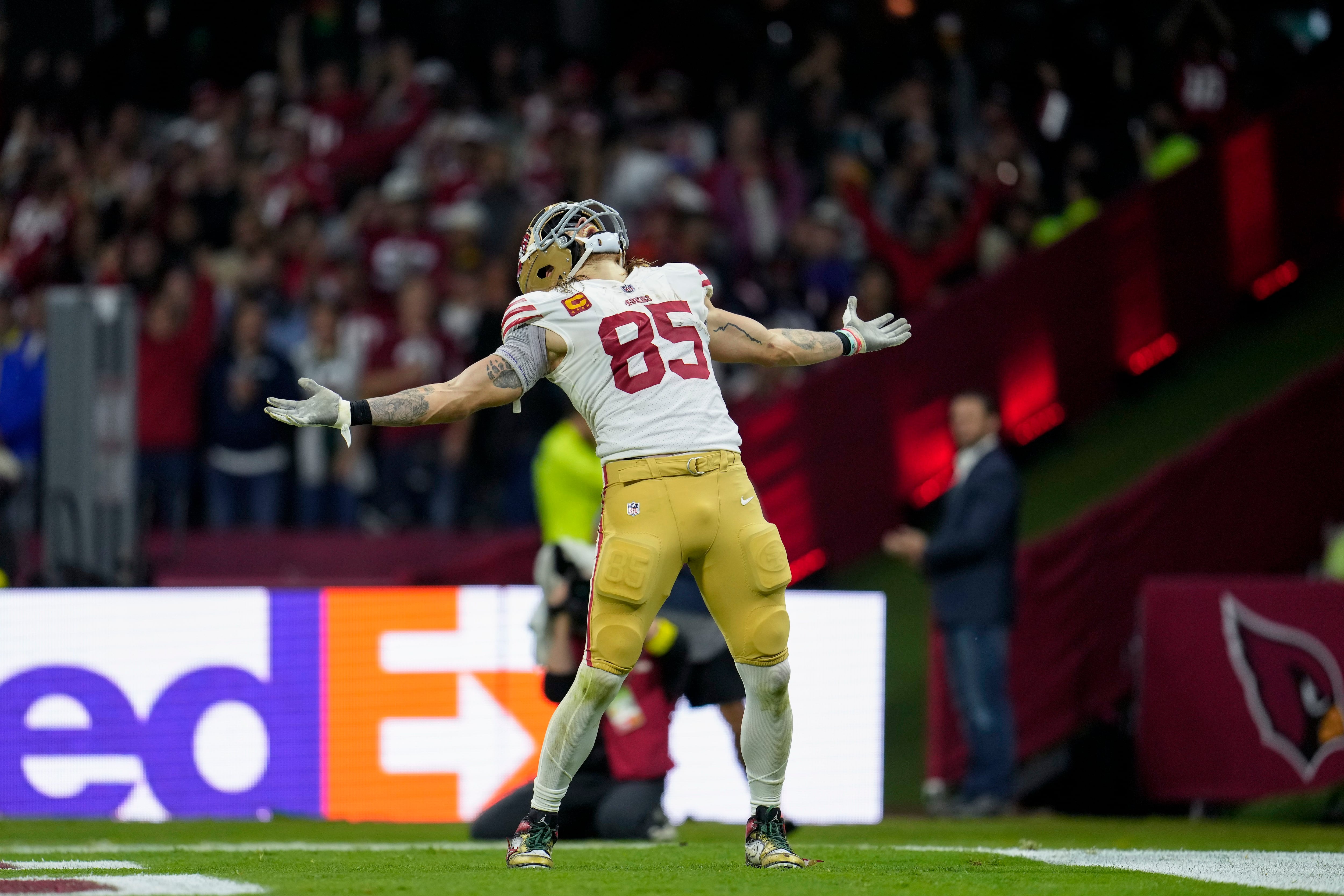 Jimmie Ward of the San Francisco 49ers celebrates after breaking up a