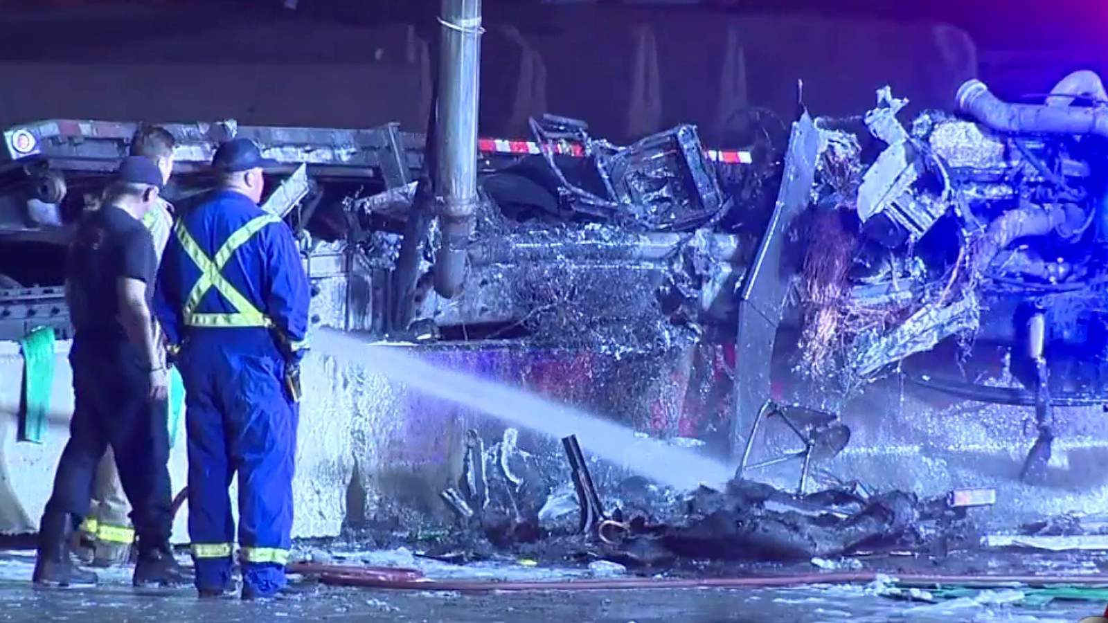 18-wheeler catches fire after crashing into construction zone along I-10 on East Side