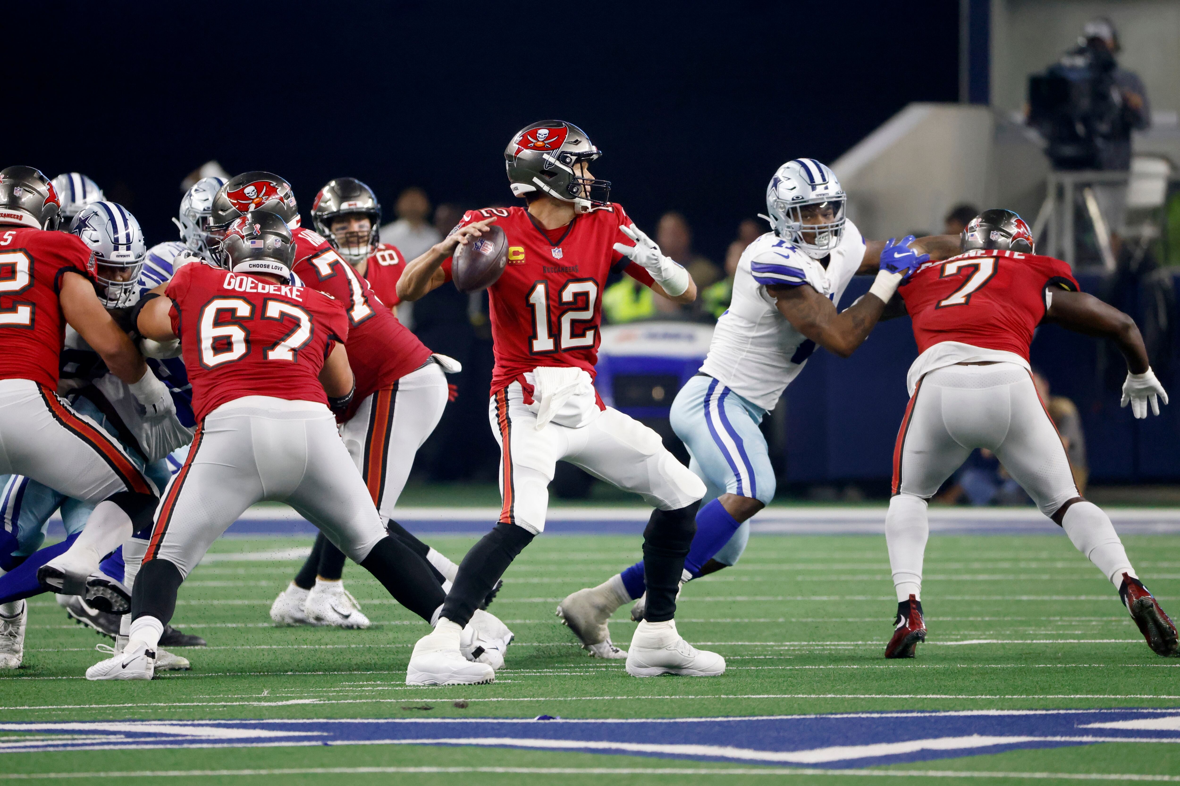 Tampa Bay Buccaneers quarterback Tom Brady (12) wears a Salute to