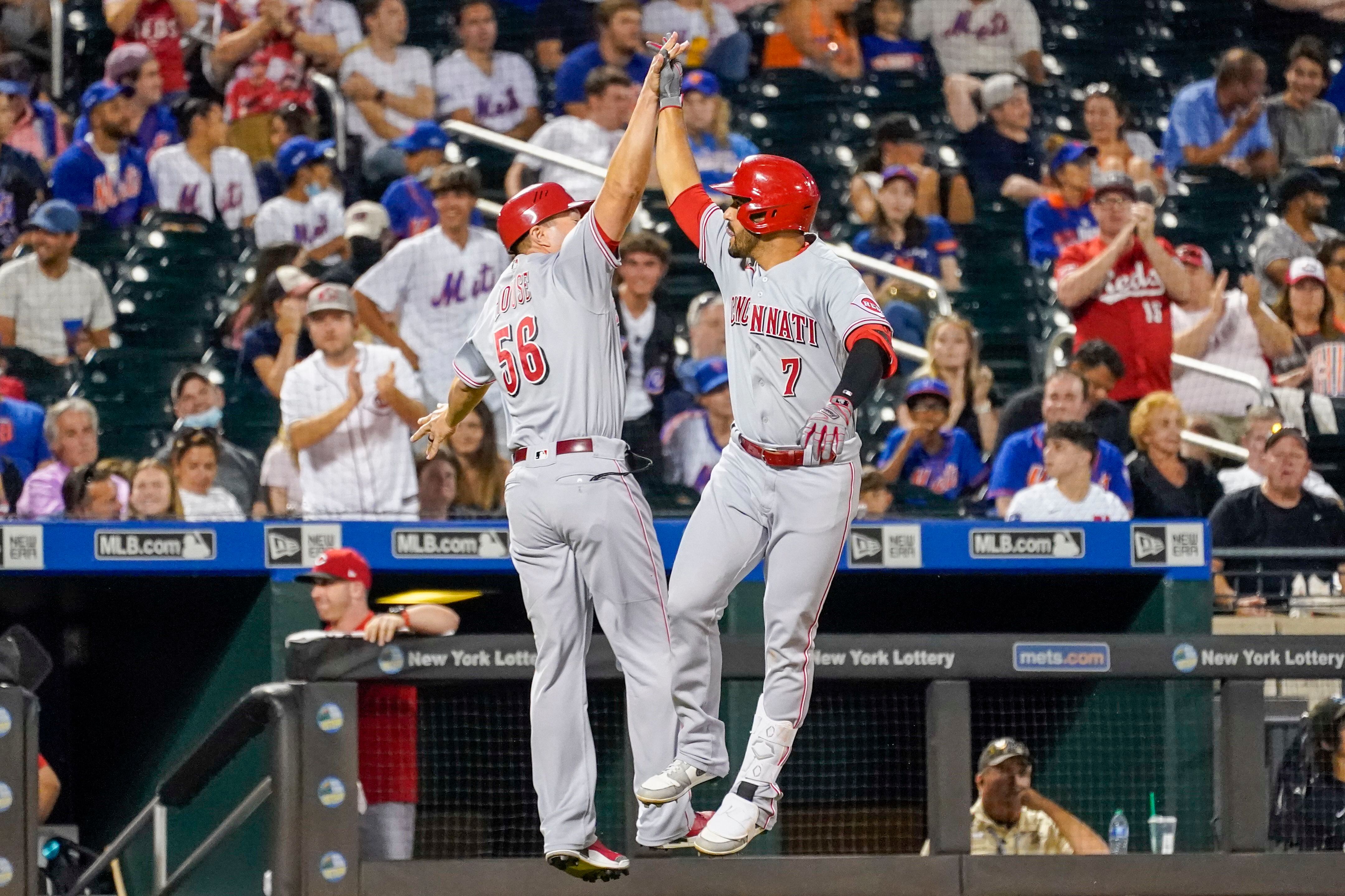 New York Mets' Javier Baez runs the bases after hitting a two-run home run  in the sixth inning of the baseball game against the Cincinnati Reds,  Saturday, July 31, 2021, in New