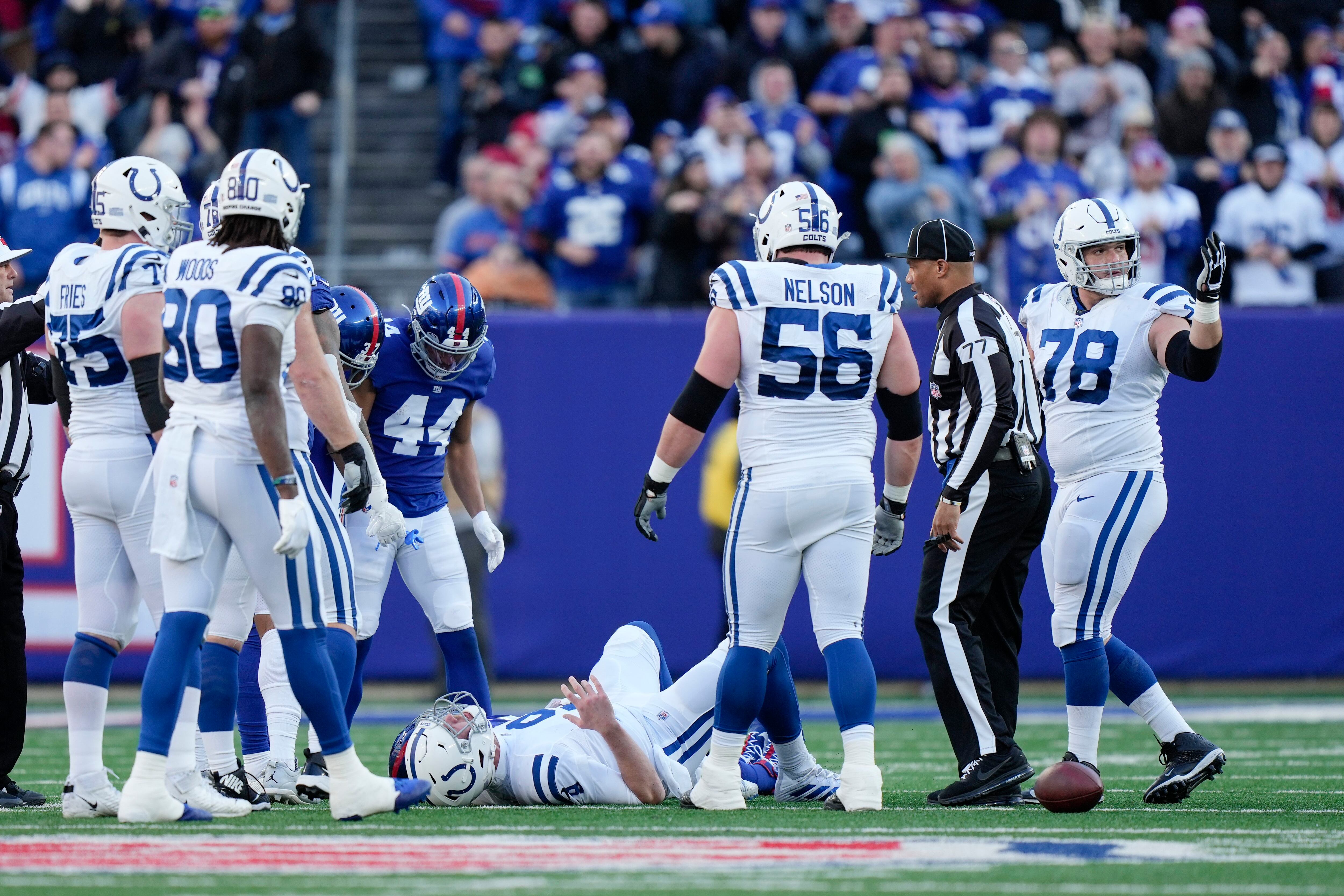 January 1, 2023, East Rutherford, New Jersey, USA: New York Giants running  back Saquon Barkley (26) runs up field during a NFL game against the  Indianapolis Colts in East Rutherford, New Jersey.