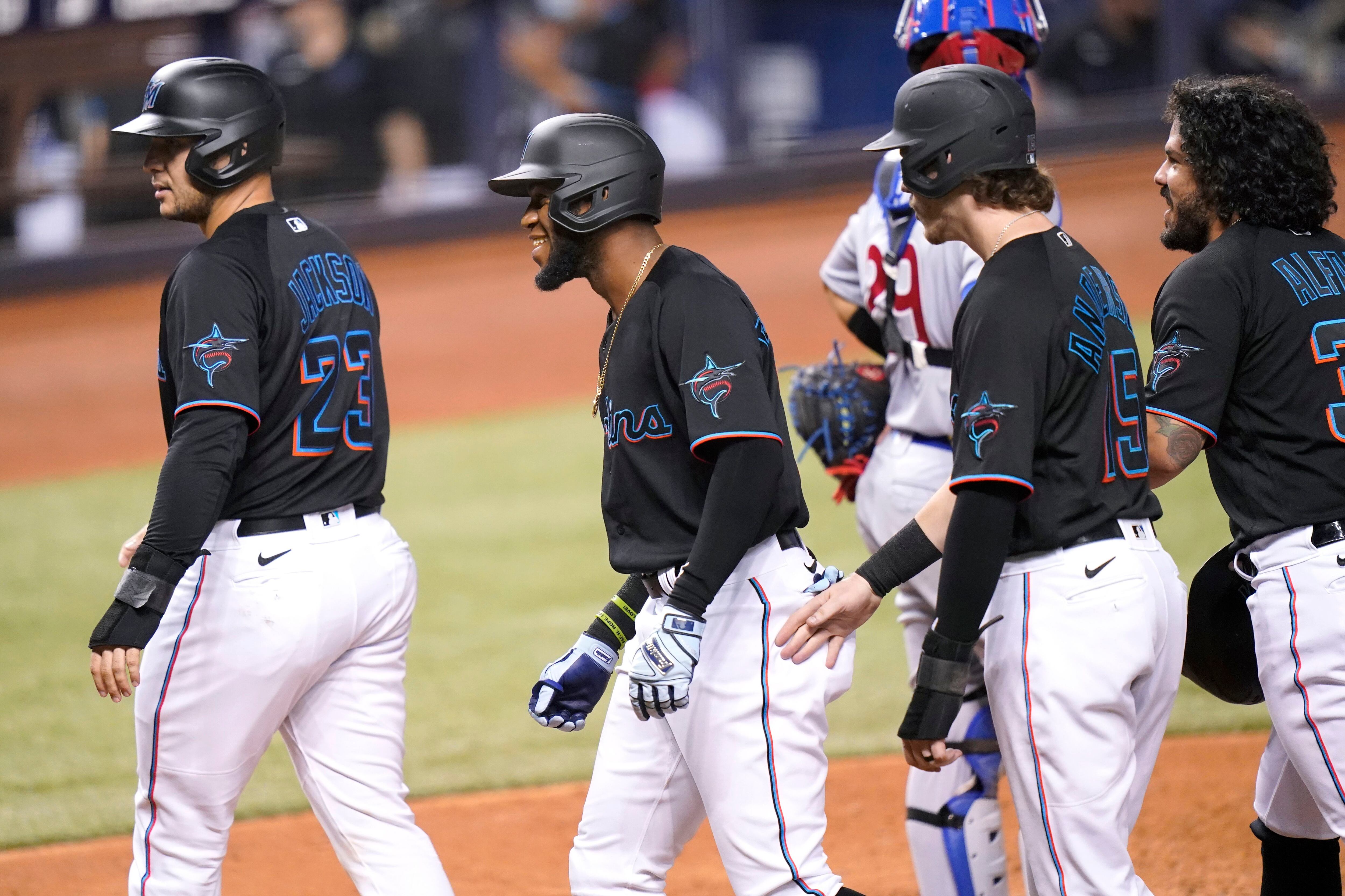 Miami Marlins' Jesus Aguilar plays during the seventh inning of a