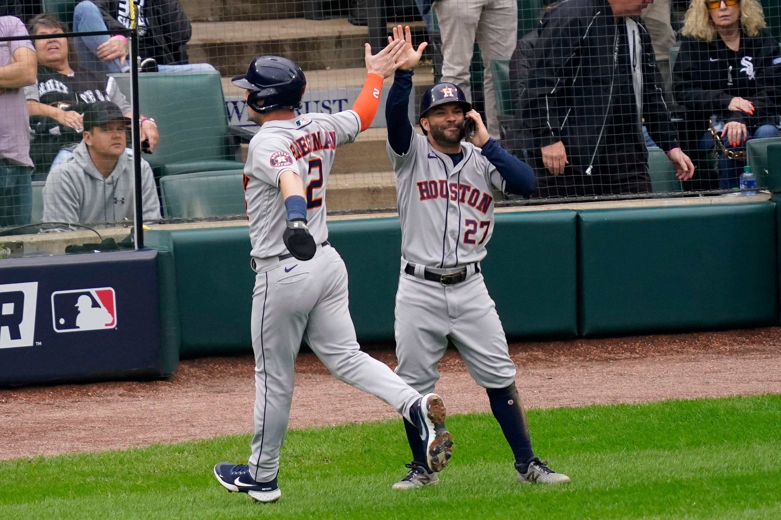 Chicago White Sox's Gavin Sheets watches his home run against the Houston  Astros in the second inning during Game 4 of a baseball American League  Division Series Tuesday, Oct. 12, 2021, in