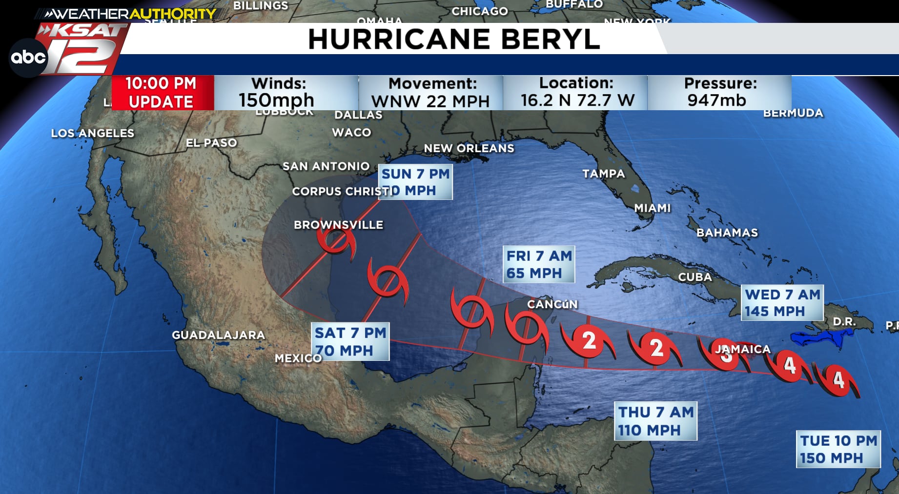 Hurricane Beryl 10pm update 7/2/24