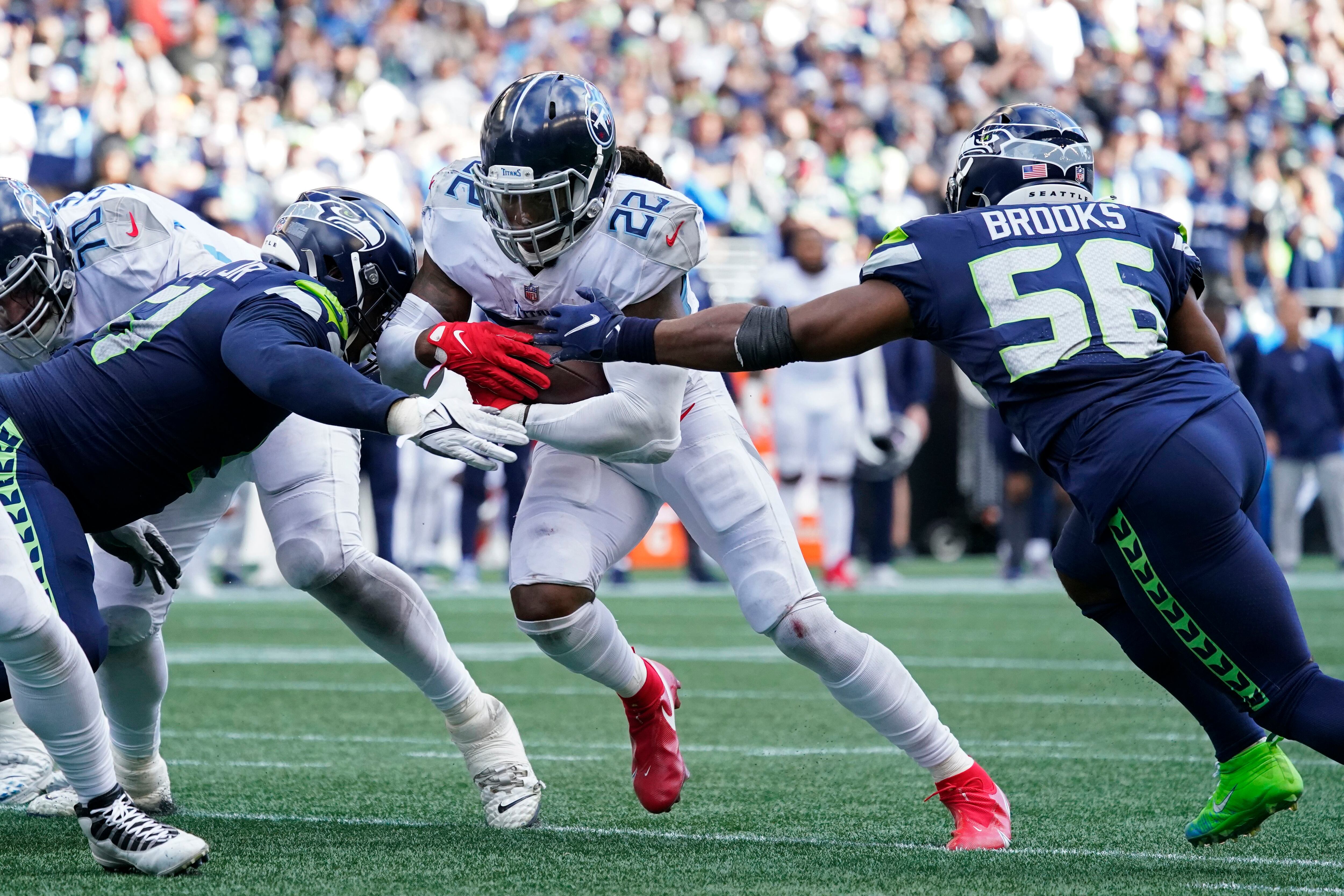 Seattle Seahawks wide receiver DK Metcalf makes catch during warmups before  an NFL football game against the Tennessee Titans, Sunday Sept. 19, 2021,  in Seattle. The Titans won 33-30 in overtime. (AP