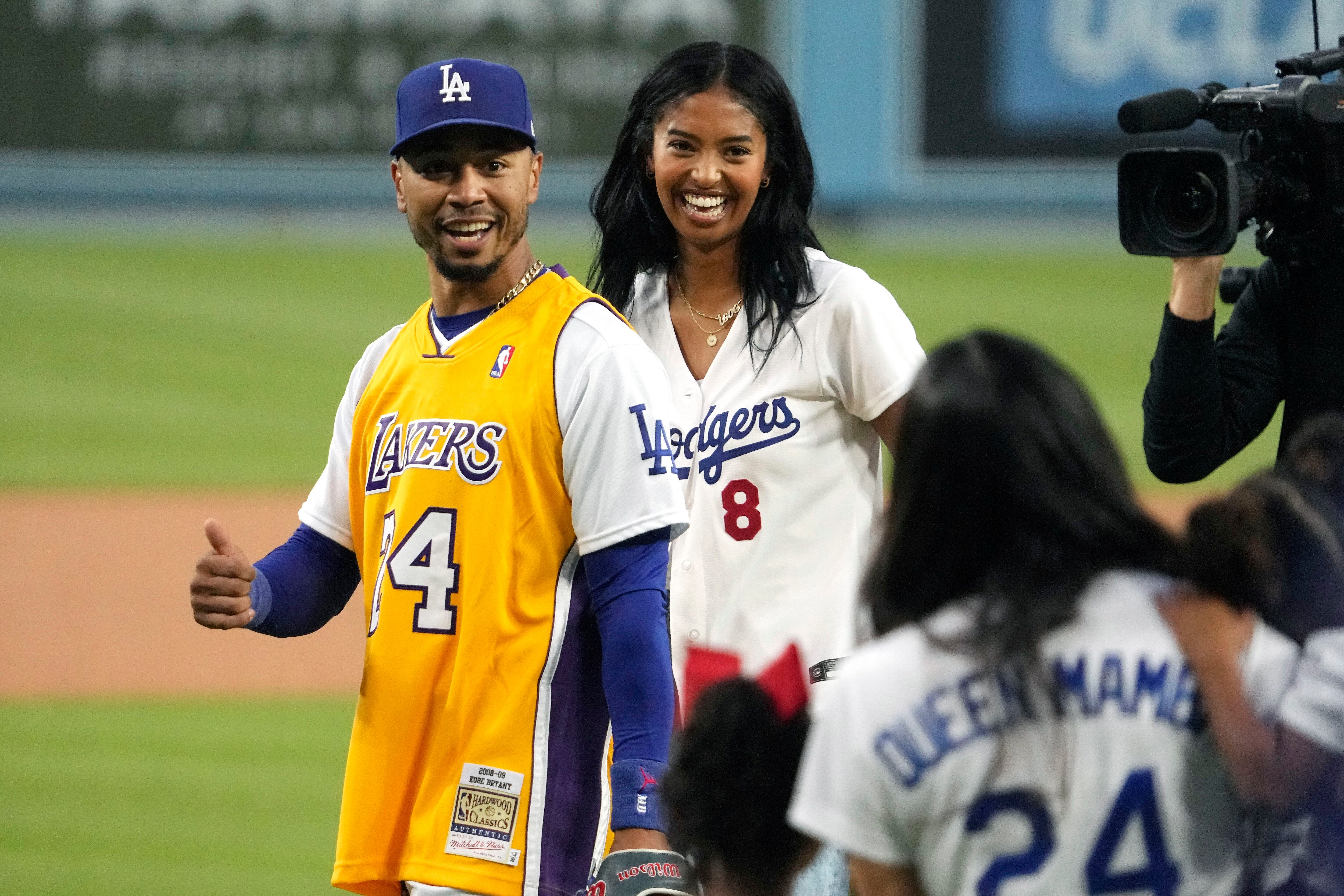 Natalia Bryant threw out the first pitch on Friday night before the Los  Angeles Dodgers hosted the Atlanta Braves as the Lakers NBA franchise for  which her father Kobe starred was honored.